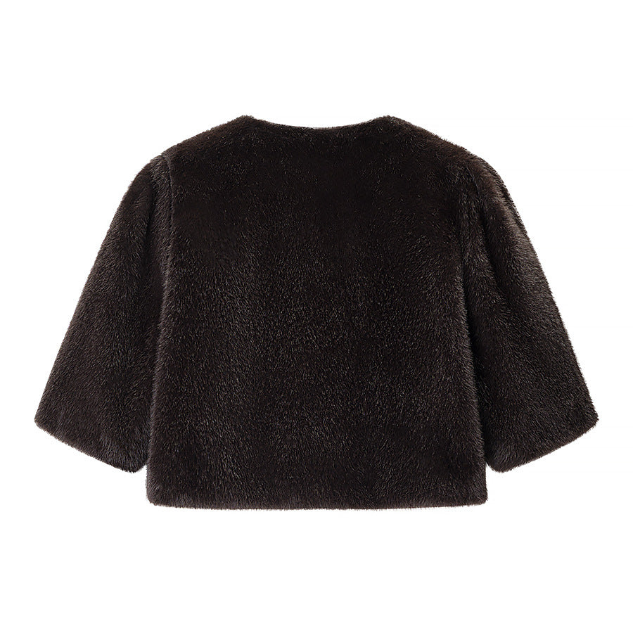 Ladies Short-Cut Faux Fur Bolero with 3/4 Sleeves
