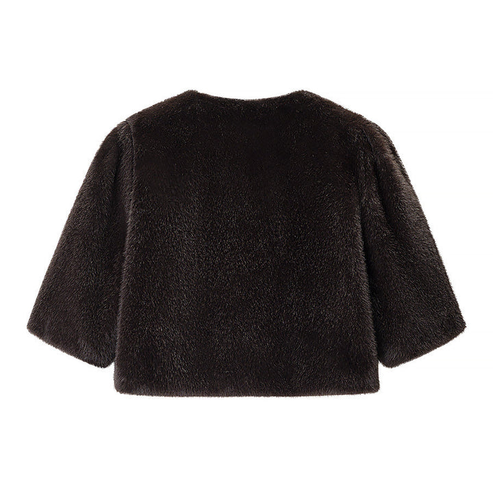 Ladies Short-Cut Faux Fur Bolero with 3/4 Sleeves