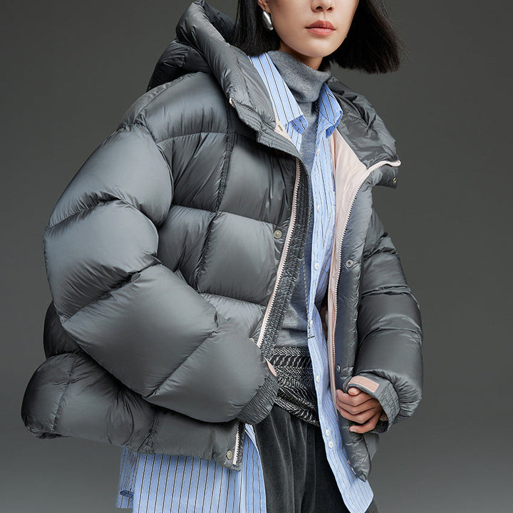 Women Short Quilted Down Jacket with Hood