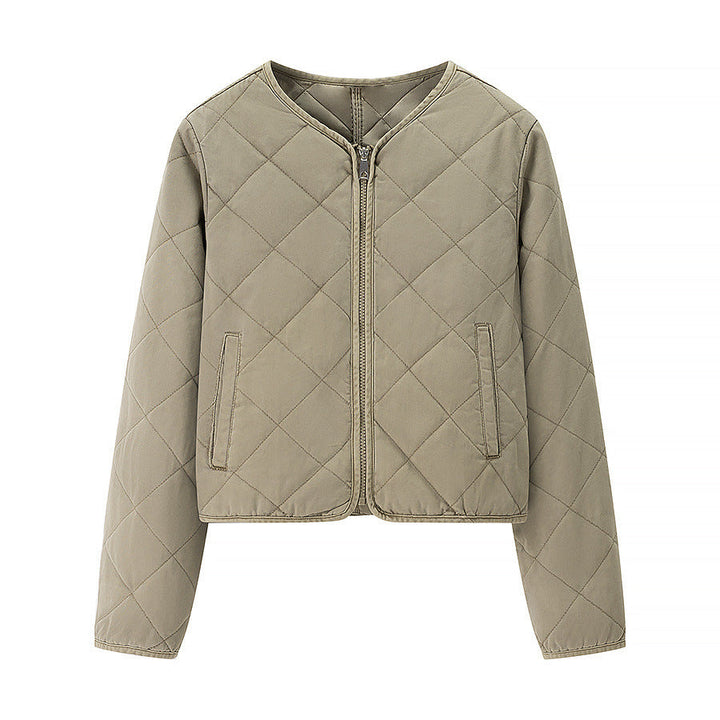Women Light Quilted Short Jacket with Round Neck, Full Zip and Subtle Waist Length