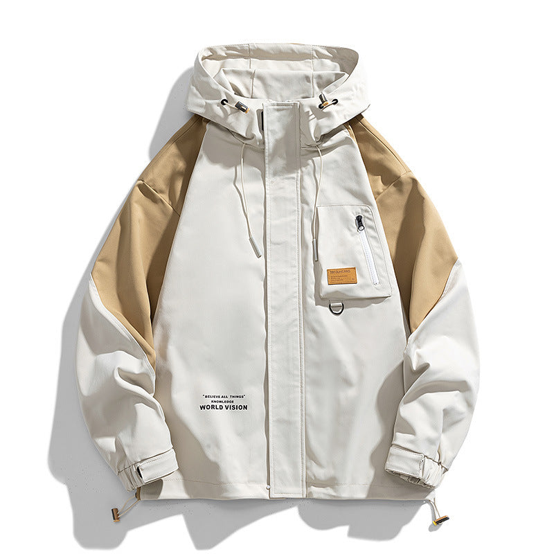 Men Water-resistant Hooded Jacket field in color Utility Design with Pocket on the chest