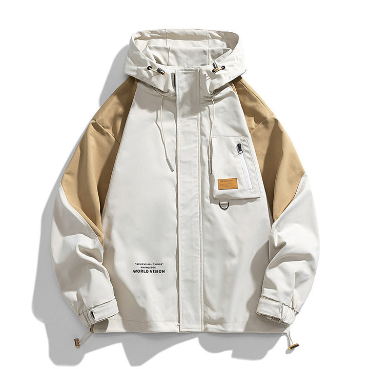 Men Water-resistant Hooded Jacket field in color Utility Design with Pocket on the chest