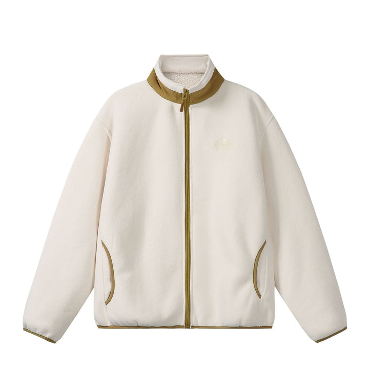Unisex Oversize Fleece-Zip Jacket with Stand-up Collar and Contrast Piping