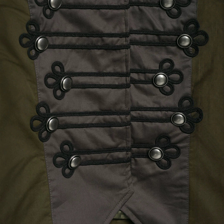Ladies short jacket in military style with stand-up collar, decorative frog and epaulettes