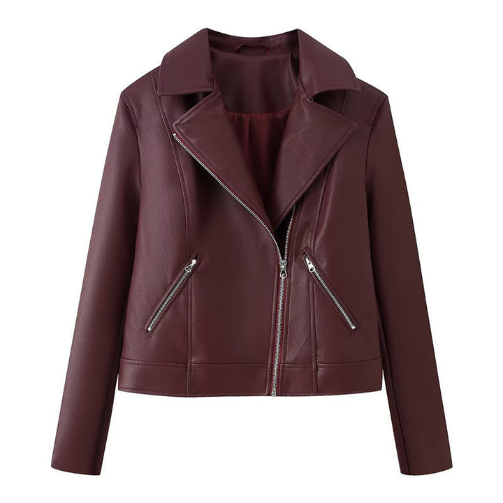 Ladies biker jacket made of vegan leather with asymmetrical zip