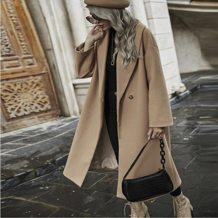 Women Oversize Long Coat with Wide Shoulder and Concealed Button Placket