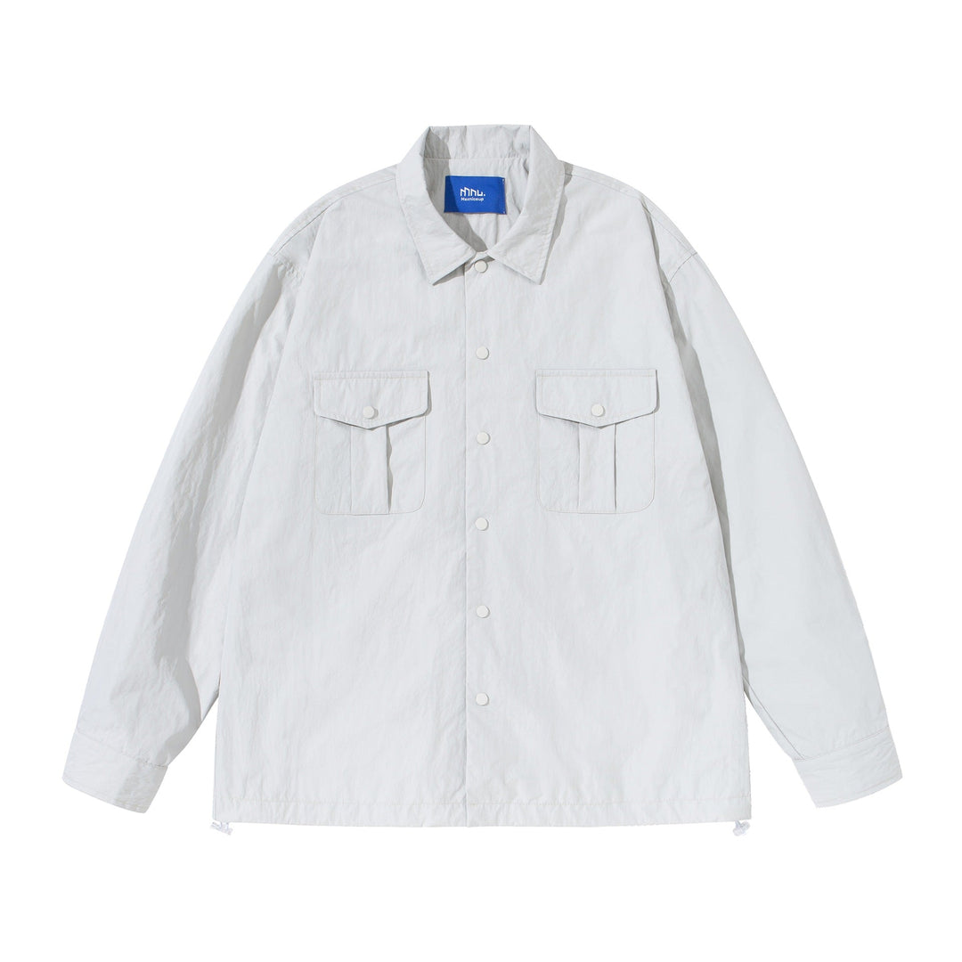 Unisex Oversize shirt jacket with snap button placket and flap pockets