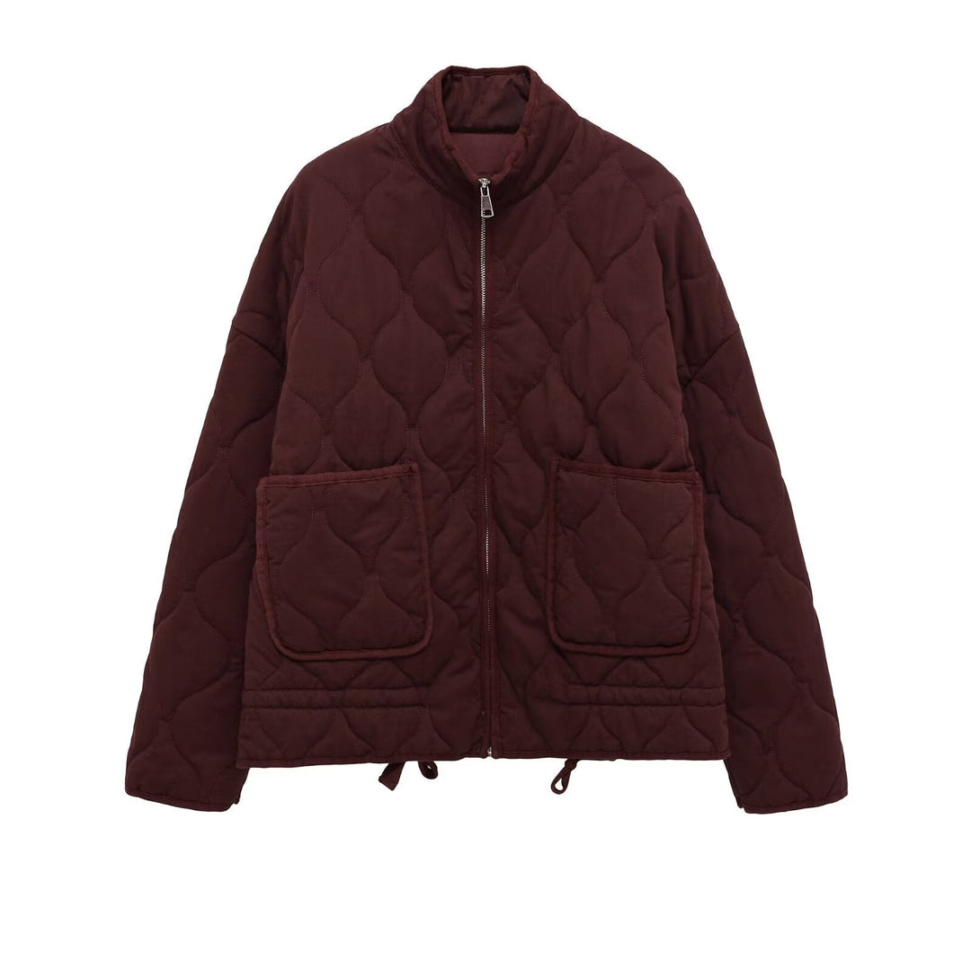Women’s quilted jacket with stand-up collar, cushion quilting and drawstring