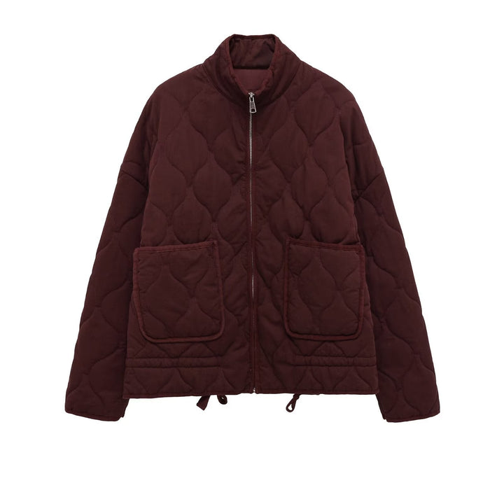 Women’s quilted jacket with stand-up collar, cushion quilting and drawstring