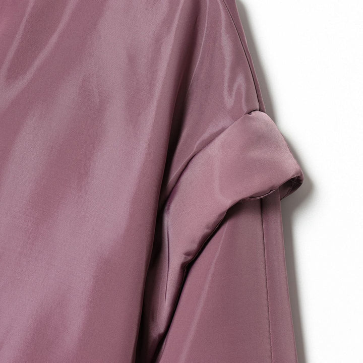 Women Cropped Padded Satin Jacket with High Stand Collar and Waist Smocking