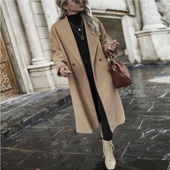 Women Oversize Long Coat with Wide Shoulder and Concealed Button Placket