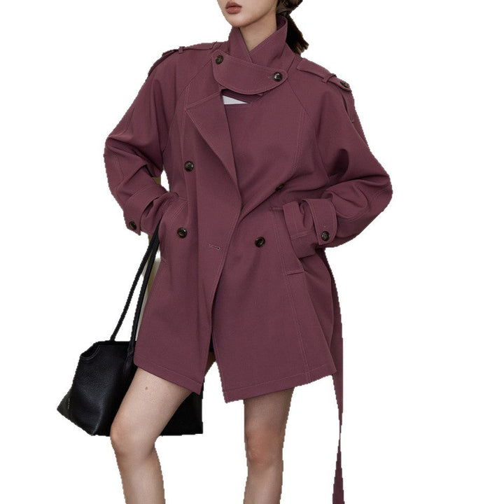 Women Elegant Trench Coat with Waist Belt