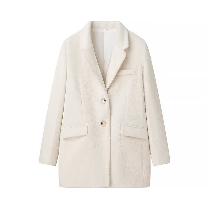 Women Padded Oversized Blazer Coat with Lapel Collar and Patch Pockets