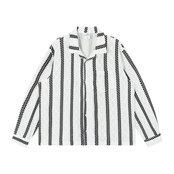 Unisex Lightweight Shirt Jacket with Camp Collar, Relaxed Fit and Vertical Braid Stripe Pattern