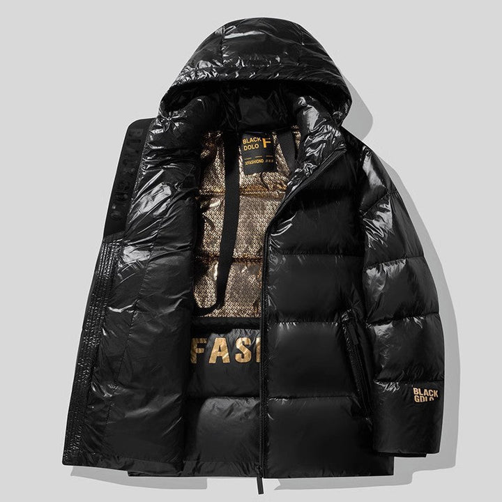 Unisex Glossy Quilted Parka with Metallic Lining and Carry Straps