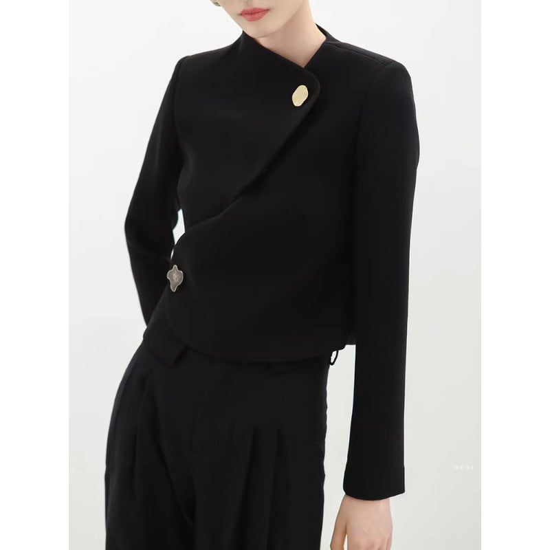 Ladies Elegant cropped blazer jacket with asymmetric cut