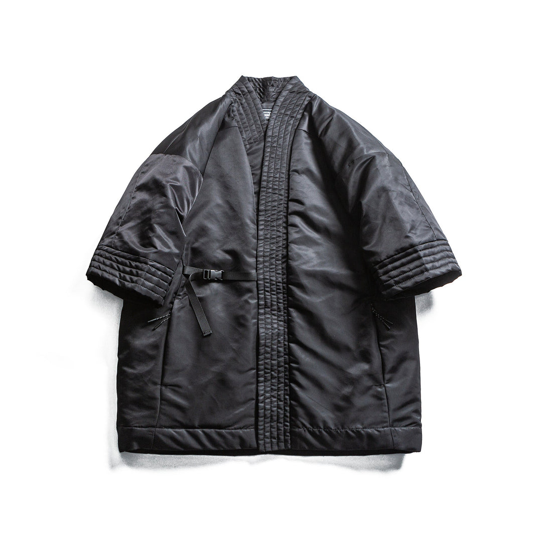 Unisex Padded Kimono Jacket with Short Sleeves and Waist Belt