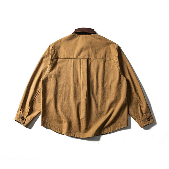 Unisex Oversize Shirt Jacket with Contrast Collar and Checked Lining