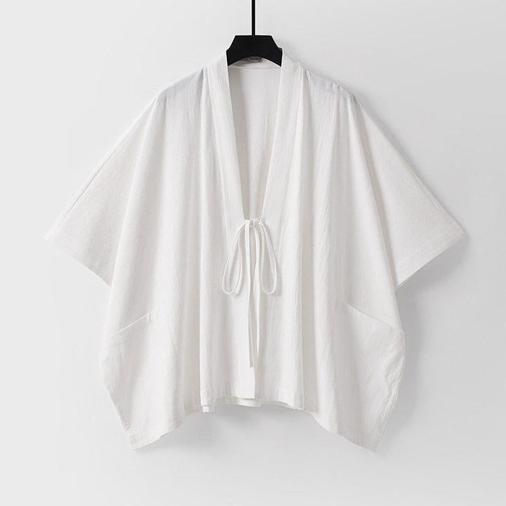 Women Oversize Kimono Cardigan with Tie and Patch Pockets