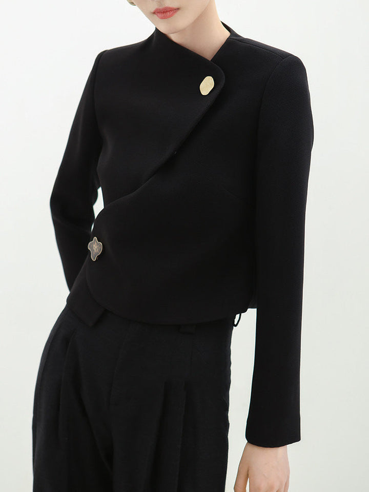 Ladies Elegant cropped blazer jacket with asymmetric cut