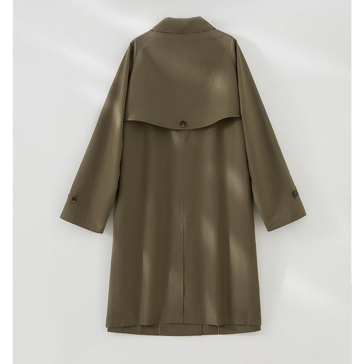 Women Mid-Length Trench Coat with concealed snap placket and adjustable cuffs
