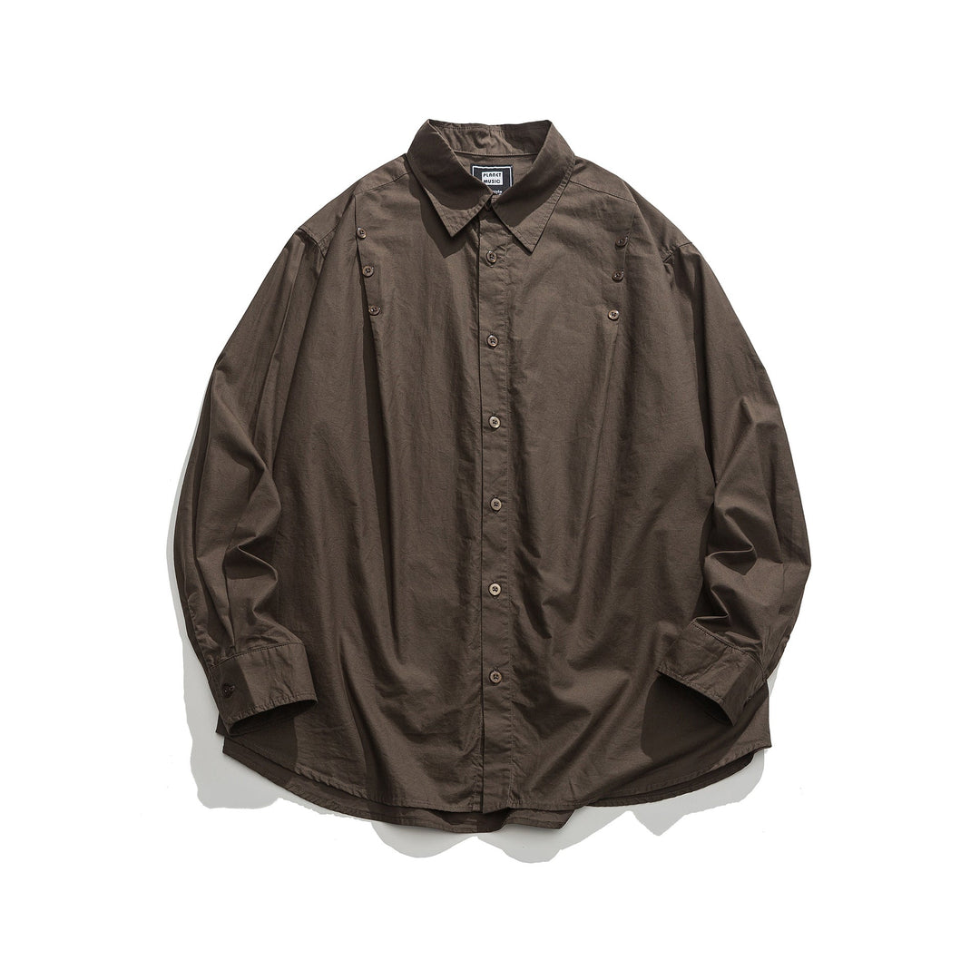 Unisex Oversized Shirt Jacket with side decorative button rows and rounded hem