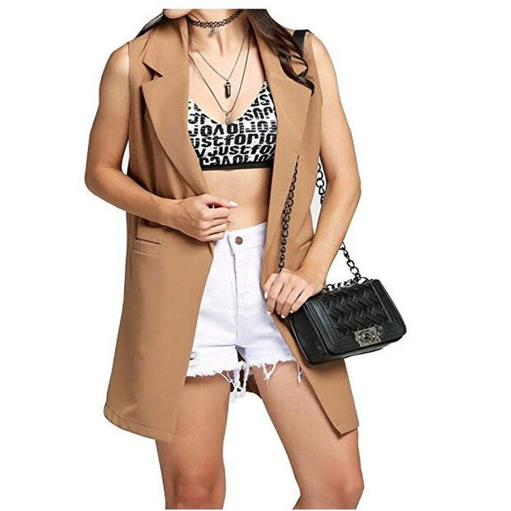 Ladies long waistcoat in tailoring look with shawl collar and side pockets