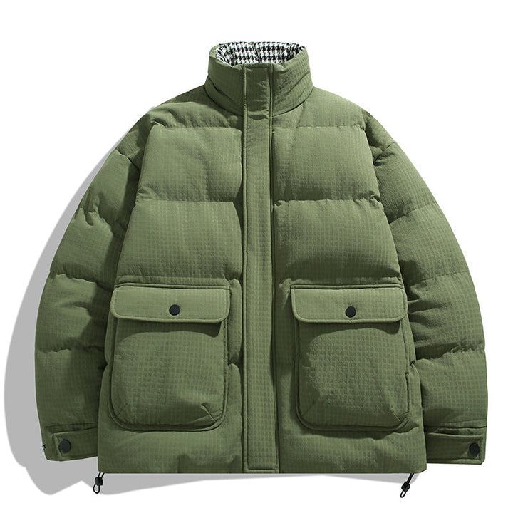 Unisex Padded Quilted Jacket with Large Flap Pockets, Stand-Up Collar, and Ripstop Structure