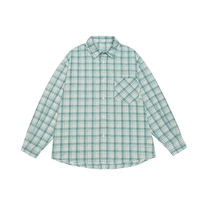 Unisex Oversize Check Shirt Jacket made of lightweight cotton blend with a patch chest pocket