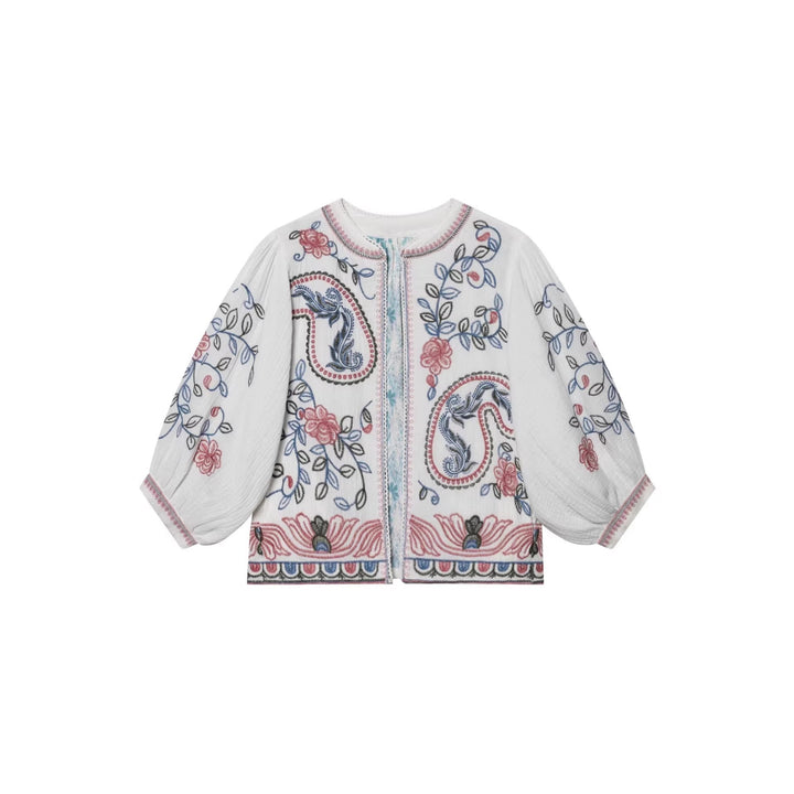 Women Quilted Kimono Jacket with Floral Embroidery