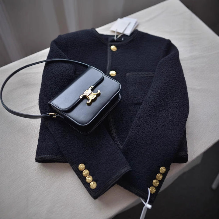Women Fashionable Bouclé Jacket with Golden Buttons
