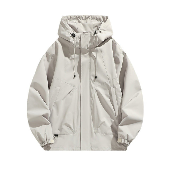 Unisex Lightweight Waterproof Utility Hoodie Jacket with Adjustable Cuffs and Large Pockets