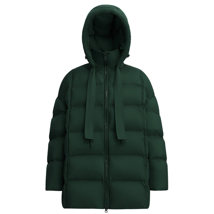 Ladies quilted warming down jacket with hood and loose silhouette