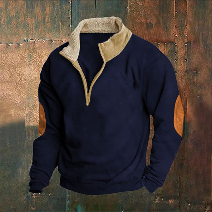 Men Nan Fleece Half-Zip Pullover with Sherpa Collar and Elbow Patches