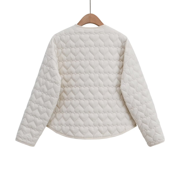 Women 100+ quilted short jacket with heart quilting, round neckline and snap buttons