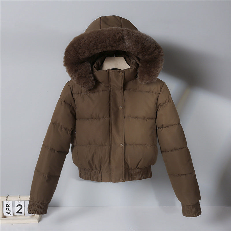Women nan short cut thermal quilted jacket with removable faux fur hood and ribbed cuffs