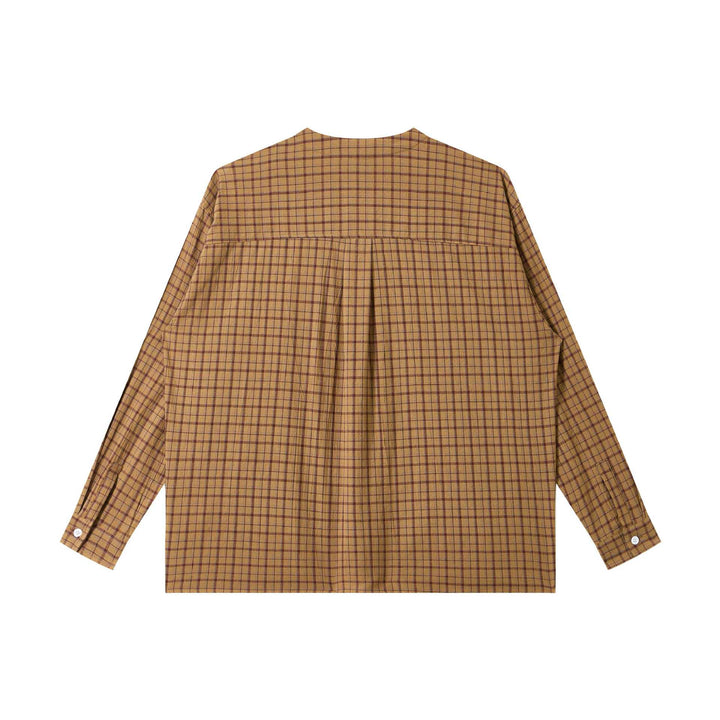 Ladies Oversize Shirt Jacket with Round Collar, Full Button Placket and Checkered Structured Fabric