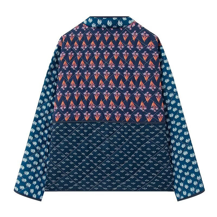 Women Padded Patchwork Quilted Jacket with Toggle Closures and Patch Pockets