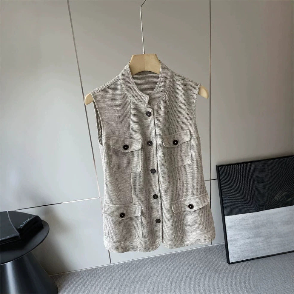 Ladies Fashionable Sleeveless Vest with Pockets