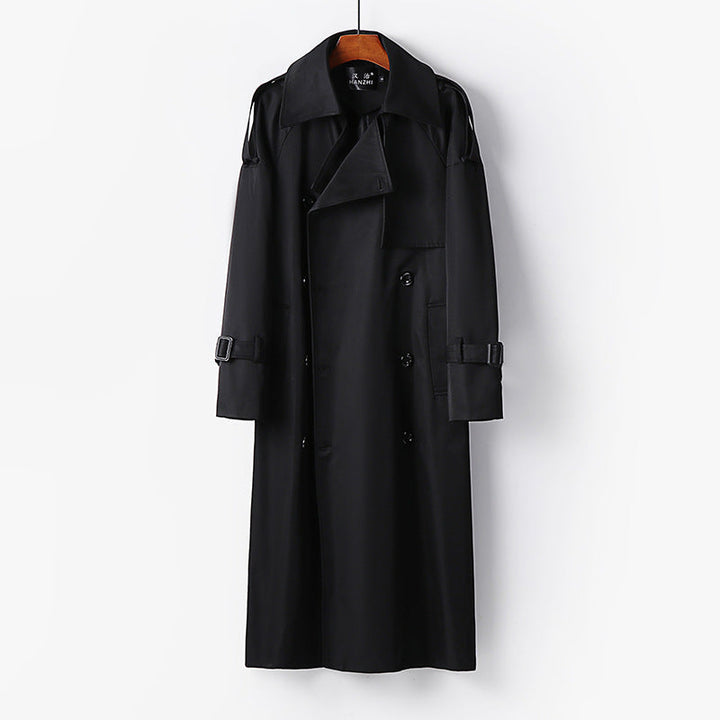 Women Longer Double-breasted Trench Coat with Tie Belt and Epaulettes