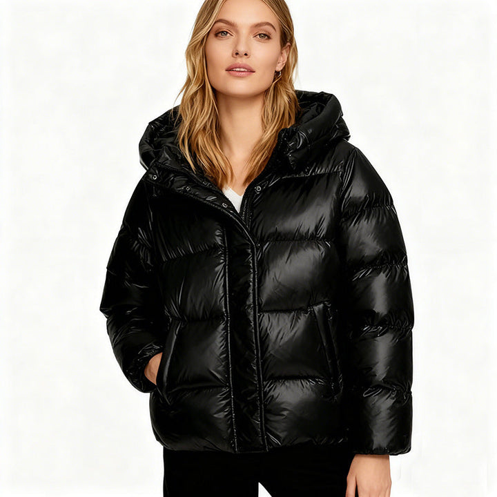 Ladies Quilted Padded Jacket with Hood, Boxy Cut and Water-Repellent Shell