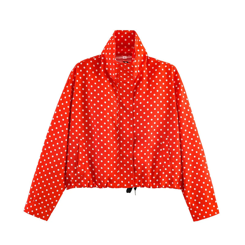 Ladies Short Points Utility Jacket with Stand-Up Collar and Drawstring