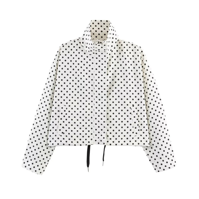 Ladies Short Points Utility Jacket with Stand-Up Collar and Drawstring