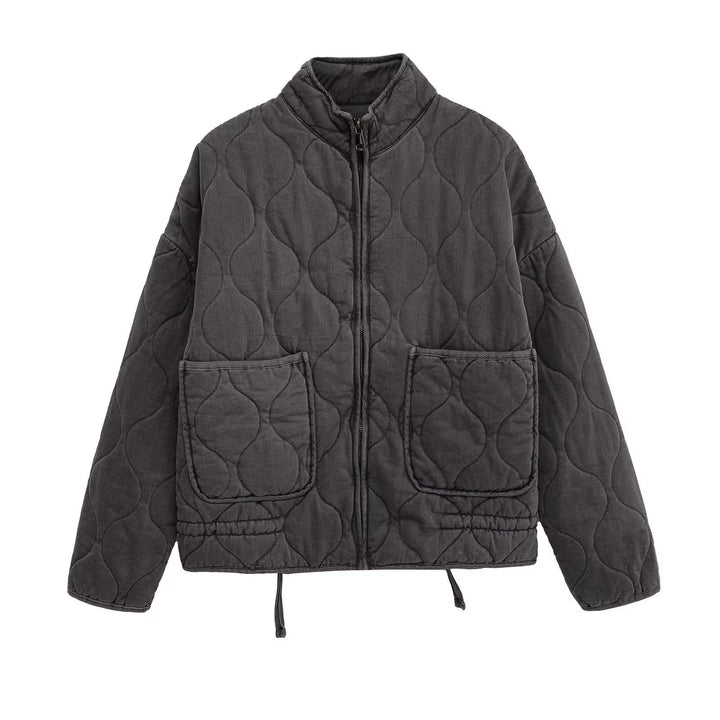 Women’s quilted jacket with stand-up collar, cushion quilting and drawstring