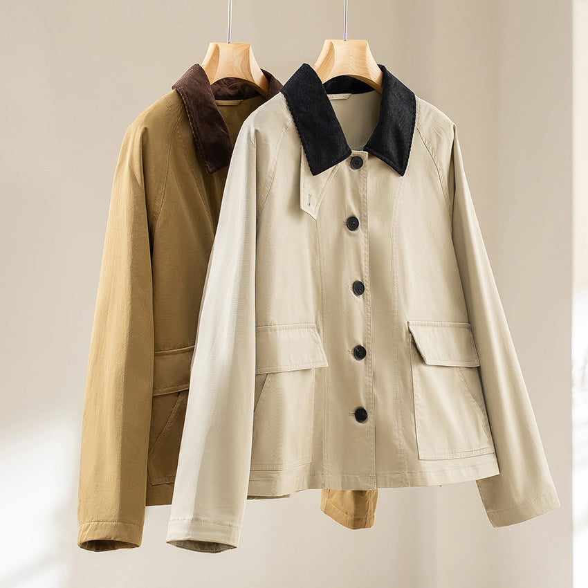 Women’s Short Jacket with Cord Collar and Patch Pockets