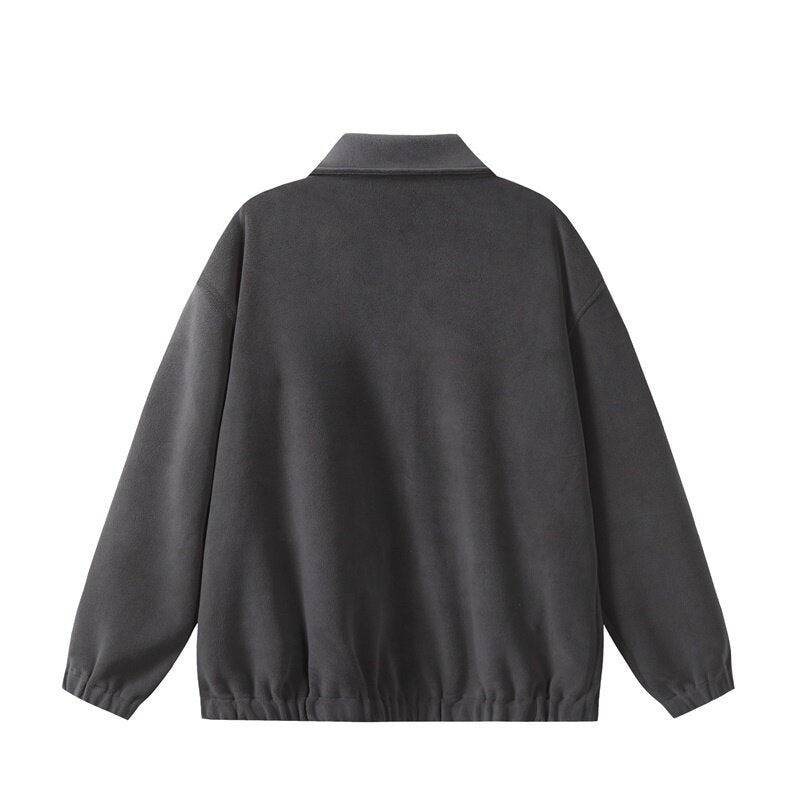 Unisex fleece blouson jacket in boxy cut with shirt collar, full zip and elastic hem