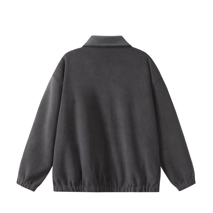 Unisex fleece blouson jacket in boxy cut with shirt collar, full zip and elastic hem