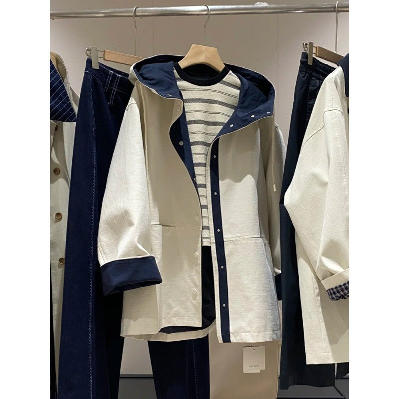 Unisex Oversized utilitarian Trench Coat with contrasted lining and hood