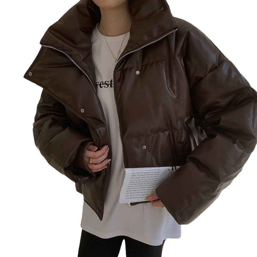 Women Fashionable Leather Down Jacket