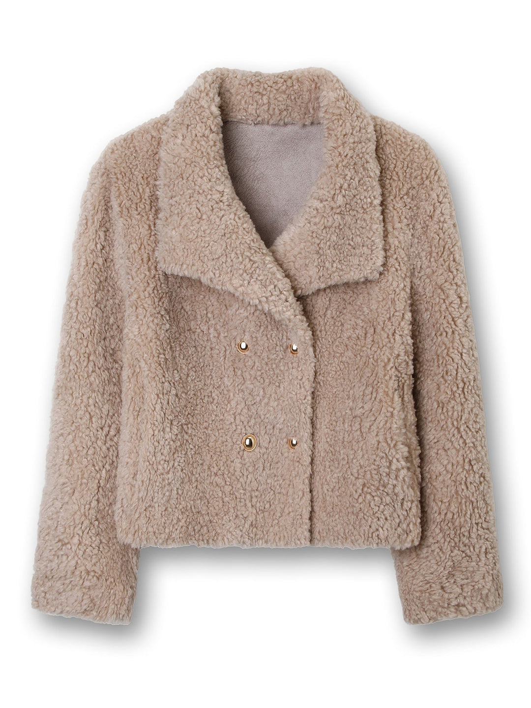 Women Short Cut Teddy Fur Jacket with Double Button Placket